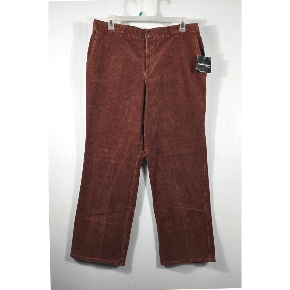 Sag Harbor Sport Rust Brown Corduroy Pants Womens 18 High Rise Straight Wide Leg